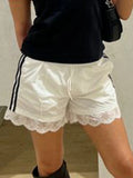 Zingj Wind Lace Lace Stripes Color Woven Shorts Women Low Waist Rope