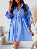 Spring Autumn Casual Long Sleeve Solid Dress Women Elegant Buttoned Lapel Shirt Dress Office Lady New Fashion Mini
