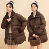 Maillard Down Cotton Jacket Female Winter 2024 New Loose Lamb Wool Collar Cotton-Padded Jacket And Thick Coat-Outfit
