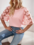 Zingj Wise Hot Style Round Collar Hollow Short-Sleeved Top Casual Lace Splicing