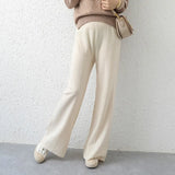 Pure Wool New Wide-leg Pants Autumn And Winter Thickening Striped Mopping Pants Women Loose Large Size Knitted Long
