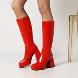 Waterproof Platform Candy Color High Boots-Outfit