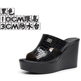 Leather Slope And Slippers Women Wearing Fashion Pine Cake Thick Bottom Fitting Room A Word Drag Anti-Slip High And Cow Skin Cold