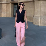 Zingj V-Neck Small Suit Vest Female Outside With Vintage Short Fold Wear Stylish Vest Horse Jacket Sleeveless Vest