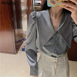 Womens Casual Loose Solid Minority Fashionable Retro Autumn Korean Style Elegant Feminino Blouses All-match Simple