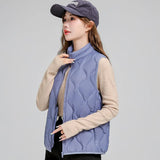 Autumn And Winter New Down Jacket Vest Female Short Stand Collar Casual Gourd Pressure Line Light Sleeveless Coat Coat-Outfit