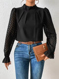 Spring And Autumn New Solid Color Half Height Folding Spliced Wavy Lotus Leaf Side Long Sleeve Yarn