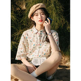 Japanese Style Short Sleeved Shirt Elegant Social Women's Shirt Women's Summer Tops 2023 Y2k Tops Chiffon Blouses