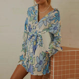 Dress 2025 Women's New Dress Flower Print Skirt With Long-Sleeved