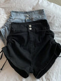 Sexy Shirring Slim Denim Shorts Women Fashion Korean High Waist Casual Shorts Summer Button All Match Harajuku Shorts