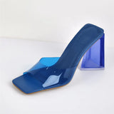 Onlymaker Women Square Toe PVC Slip on Clear High Heels Transparent Summer Concise Casual Party Dress