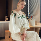 Yuanfeng Heavy Industry Mesh Stitching Satin Embroidered Shirt Women's 2023 Early Autumn New