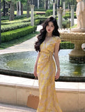Holiday Print Satin Long Dresses for Women 2023 Summer New Elegant Party Fashion Backless Lace Up Female Clothing