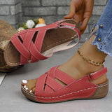 New Summer Women's Slope Heel Sandals Thick-Soled Buckle Sandals Round Head Solid Color Slope Heel