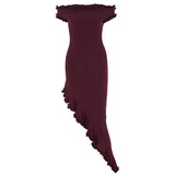 Zingj Summer New One-Word Collar Wood Ear Irregular Dress