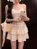 White Sling With Breast Vest Body Bm Half-Dress Short Skirt Two Sets With Short Top