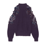 Japanese Pullovers 2022 Early Spring New Women Sweater Fashion Half Turtleneck Off Shoulder Embroidery Printing