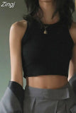 White Crop Top Women Sleeveless Sexy Outfits Solid O Neck Tight Stretch Basic Summer Tank Top Women 2023