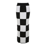 Zingj Autumn New Women's Fashion High Waist Slim Slit Wrapped Hip Checkerboard Skirt
