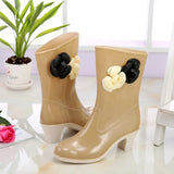 Summer Fashionable Women's Rain Shoes Camellia Decoration Jelly High-Heeled Rain Boots Water Boots Rubber Shoes Women's Water