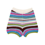 Women's 2025 New Crochet POLO Shirt Collar Striped Crochet Shorts