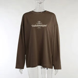 Letter Print Oversized Sweatshirts Women Brown Green Autumn Winter Y2K Long Sleeve Black Loose Pullover Brown