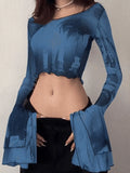 Cropped Flare Cuffs Mesh Blouse- Outfit