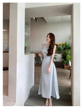 Elegant Backless Satin Midi Dresses for Women 2023 Korean Fashion Sleeveless Slim Evening Party Female Casual