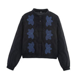 Women's Clothing 2025 Winter Small Collar Single Row Buckle Long-Sleeved Embroidered Cotton Coat Women