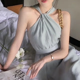 Summer Women One Piece New Elegant Party Lady Solid Halter Midi Dress Vestidos Femme Bodycon