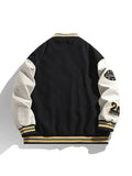 Men's Embroidery Button-Up Varsity Jacket-Outfit
