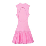 New Balloon Version Rib Slim Dress With Bare Back