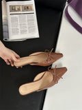 The Summer Of 2025, The New Bow In The Fine Heel Muller Shoes Half Slippers Women's Large-Size High-Heeled Single-Shoe Sand