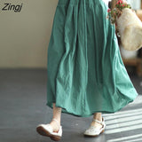Women Summer Cotton Linen Comfortable Ankle Length Elegant Fairy Minimalist Chinese Style 6-colors Casual A-line