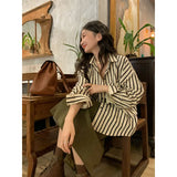 Striped Shirt Long Sleeve Top Vintage Shirt Oversized Tunic Women's Summer Tops 2023 Elegant Social Women's