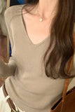 V-Collar Solid Color Long-Sleeved Woolen Blouse A New Style Slim And Slim Sweater In Autumn And