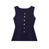 Women's Clothing 2025 Autumn New Golden Buckle Repair Knitted Vest Vest