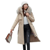 2024 Korean Version Of Velvet Slim Parker Cotton Suit Big Wool Collar Long Can Be Removed Live Live Padded Coat Women-Outfit