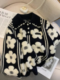 Beading Flower Knitted Women Sweater Tops 2023 Autumn Winter Vintage Elegant Ladies Pullover Long Sleeve Fashion