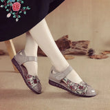 Zingj Summer New Leisure Flat Shoes National Style Printed Leather Women's Sandals Breathable And Comfortable Mother