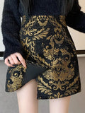 Black Golden Printed Bodycon Mini Skirt- Outfit