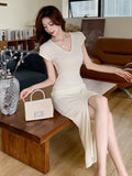 Zingj Woman's New Pure Desire Temperament In Summer Shows A Long Dress With Split