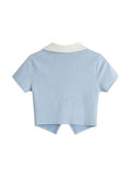 Sleeve Knitted T-Shirt Women Fashion Vintage Crop Top 2023 Summer Female Casual Sweet Slim Kawaii Zipper Patchwork T