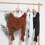 Girls Shoulder-Mounted Neck With Long-Sleeved Chindal Wooden Ear-Deared Shirt Short With Chest Cushion Top