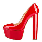 Onlymaker Women's Heels Platform Round Toe Chunky High Heels Office Party Wedding Slip On Block Pumps PLUS Size