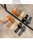 Zingj Large Sandals And Slippers For Women In Summer 2023 The New One-Shaped Metal Chain Is