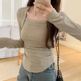 Square-Necked T-Shirt Long-Sleeved Bottomed Shirt With Velvet Super-Revealing Figure And Spicy Girl-Style Tight