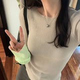 Version Of Chic Round Neck, Coloured Sleeves, Knitted Sweater, Autumn And Winter, A New Slim, Thin, Underwear
