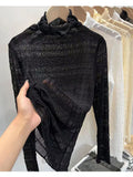 Zingj Air Fluttering Jacket Pleated Wood Ear Net Gauze Bottom Clothes Female Ultra Thin Perspective Pile Collar Lace Unlined Upper