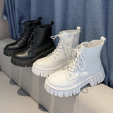 Zingj Laced Martin Boots 2024 Autumn And Winter New Korean Leather Boots Comfortable Soft Soles For Women's Middle